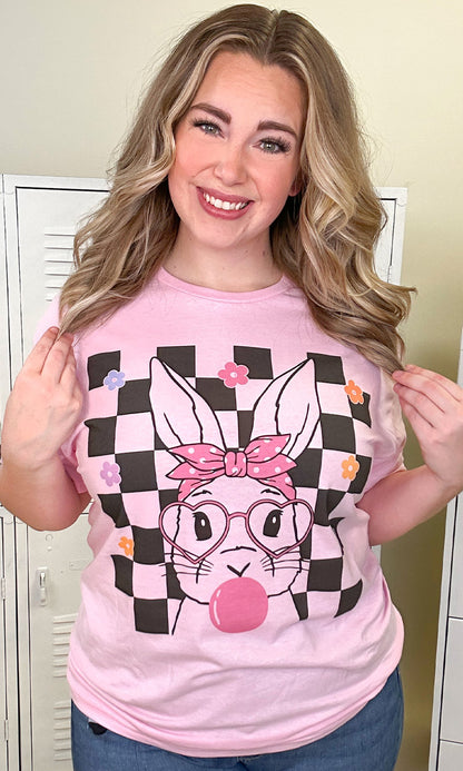 Checkerboard Bunny Adult Graphic T-Shirt
