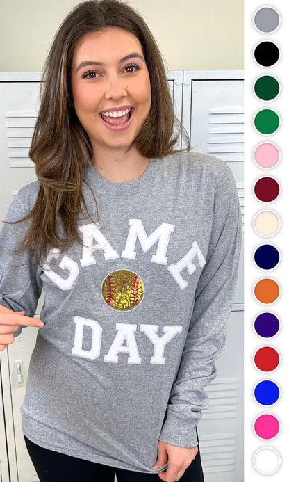 Game Day Sparkle Softball Adult Long Sleeve