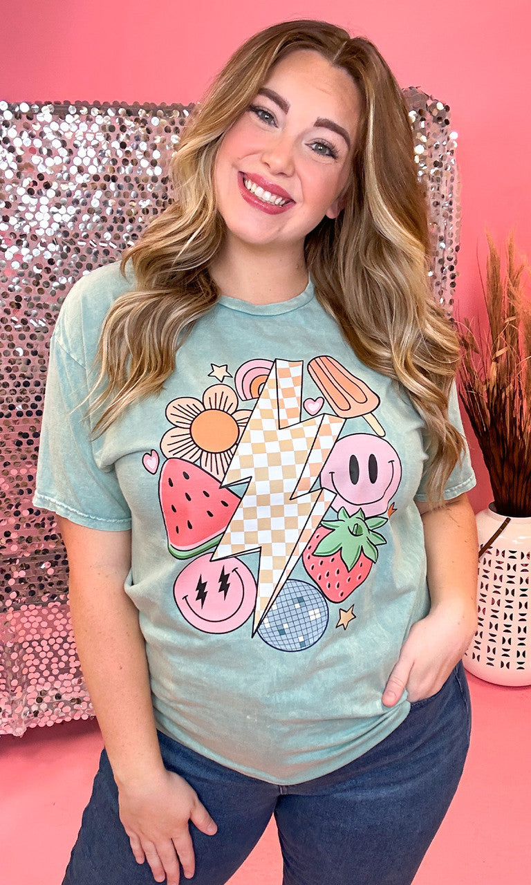 Retro Fruity Summer Mineral Washed Cool Mint Shirt