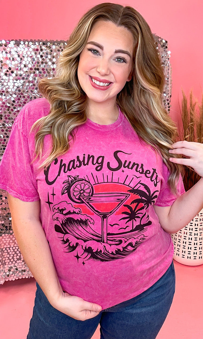 Chasing Sunsets Scene Mineral Washed Pink Graphic Shirt