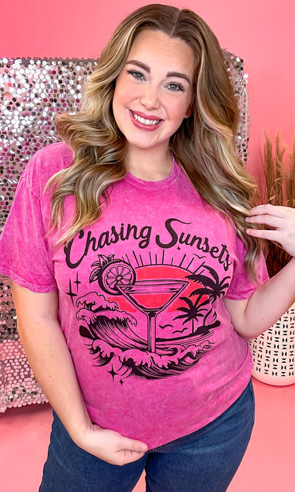 Chasing Sunsets Scene Mineral Washed Pink Graphic Shirt