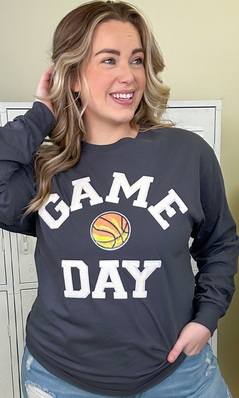 Game Day Sparkle Basketball Adult Long Sleeve
