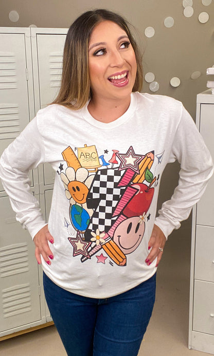 Retro Teacher Vibes Graphic Long Sleeve T-Shirt