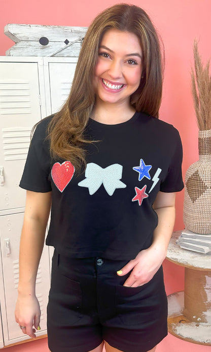 Red, White and Blue Sparkle Things Crop Top