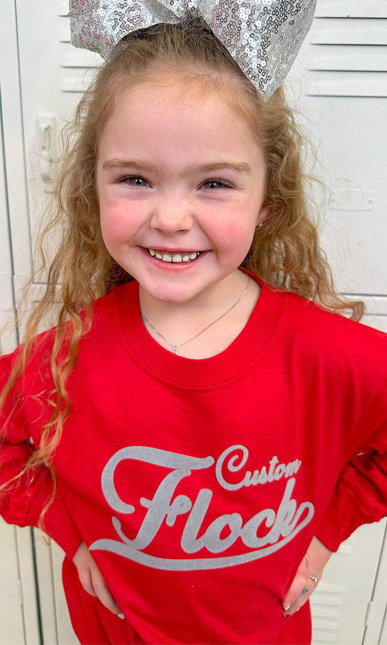 Custom Flock Script Youth Long Sleeve T-Shirt
