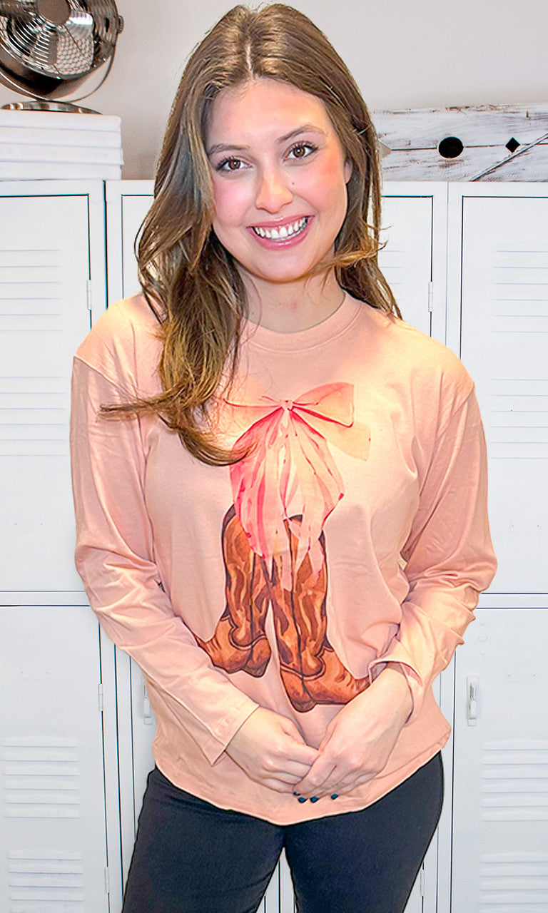 Cowgirl Bow Long Sleeve Graphic T-Shirt