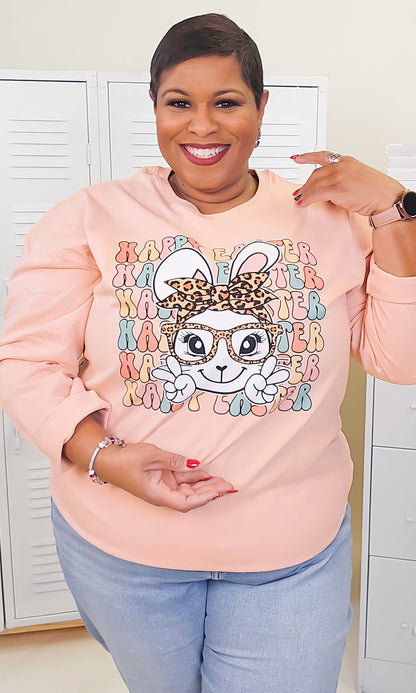 Leopard Happy Easter Bunny Adult Boyfriend Long Sleeve T-Shirt