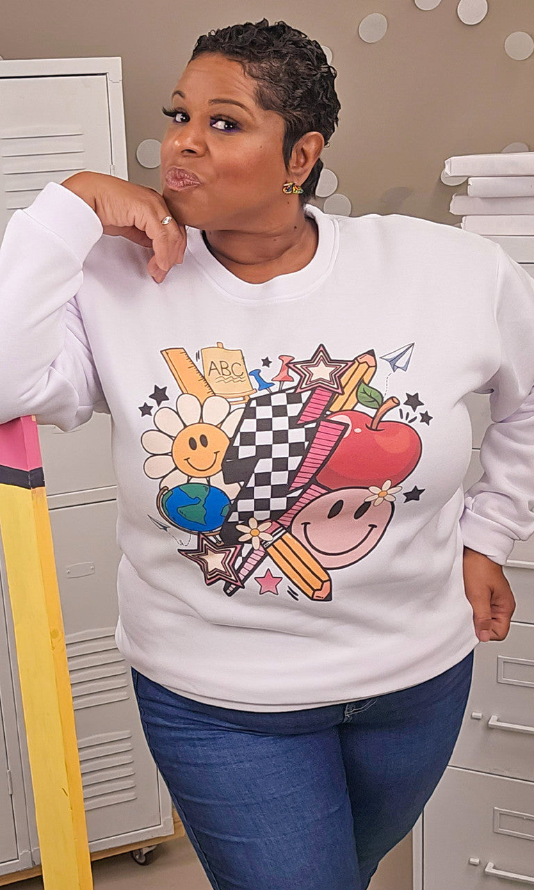 Retro Teacher Vibes Graphic Sweatshirt