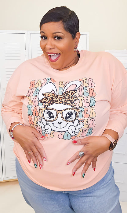 Leopard Happy Easter Bunny Adult Boyfriend Long Sleeve T-Shirt
