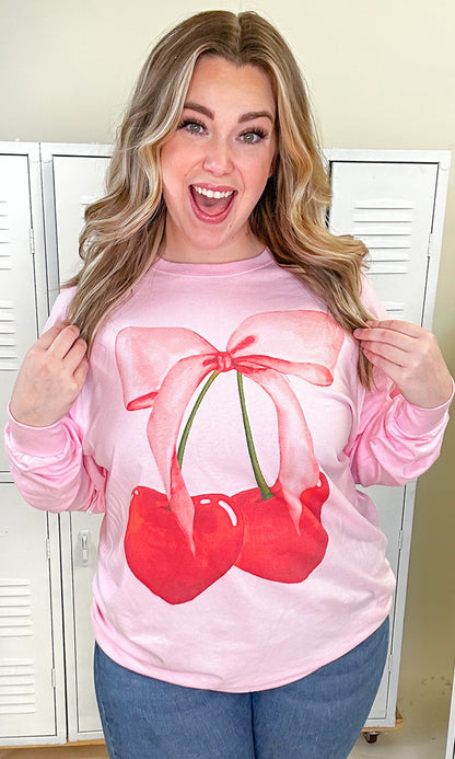 Cherry Bow Long Sleeve Graphic T-Shirt