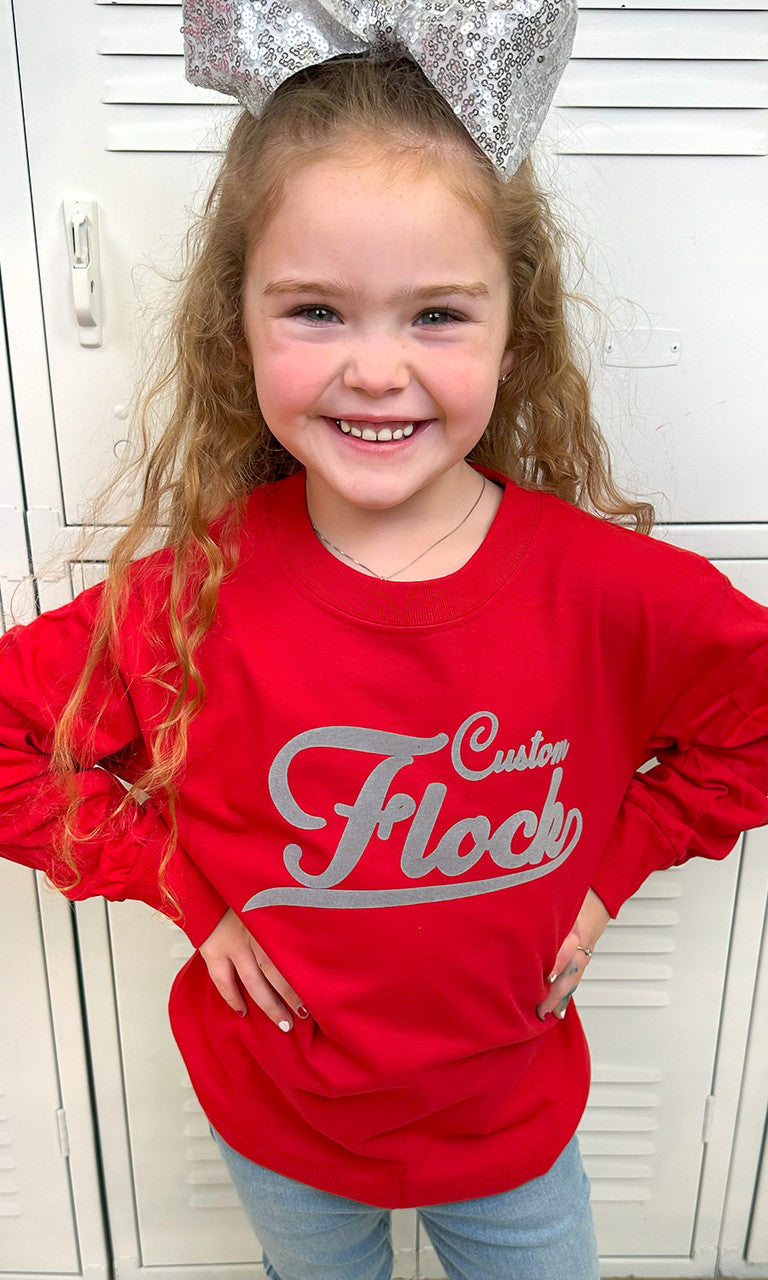 Custom Flock Script Youth Long Sleeve T-Shirt