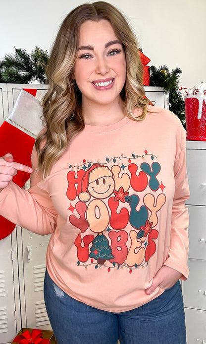 Holly Jolly Vibes Graphic Boyfriend Long Sleeve