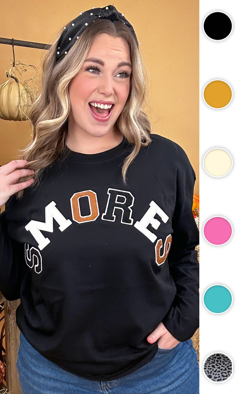 Soft Chenille Smores Graphic Boyfriend Long Sleeve T-Shirt