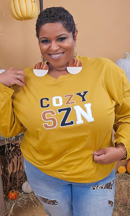 Soft Chenille Cozy SZN Graphic Boyfriend Long Sleeve T-Shirt