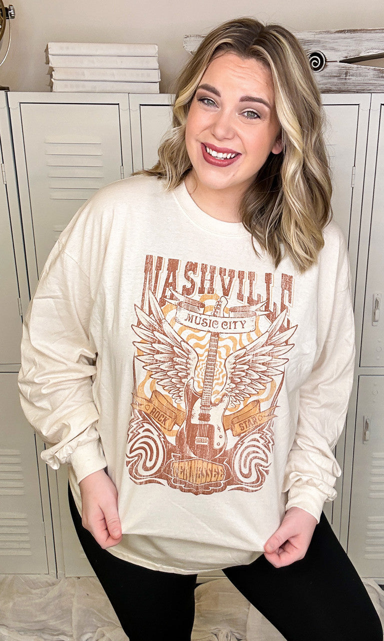 Retro Nashville Guitar Long Sleeve T-Shirt