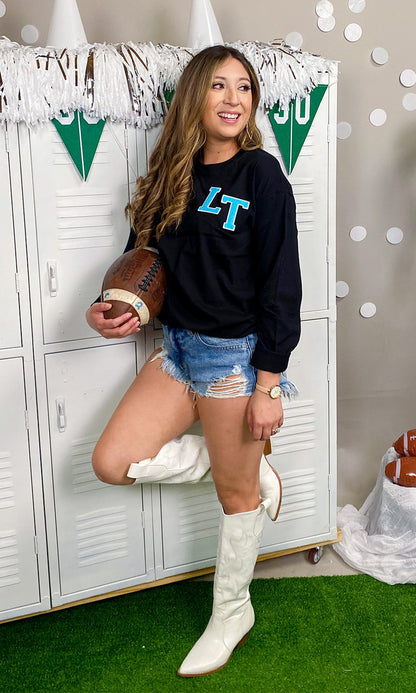Soft Chenille Monogram Boyfriend Long Sleeve