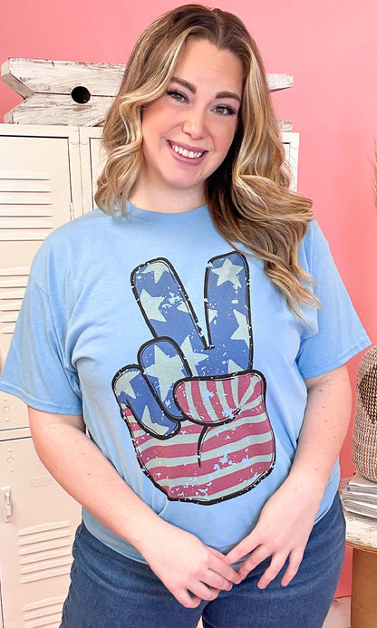 Retro Peace Hand Patriotic Graphic Shirt