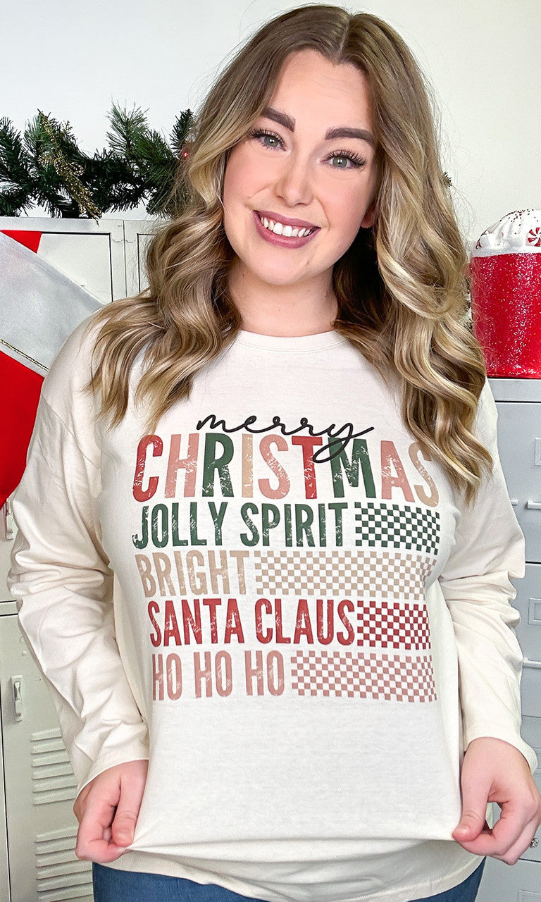 Retro Christmas Wishes Graphic Boyfriend Long Sleeve