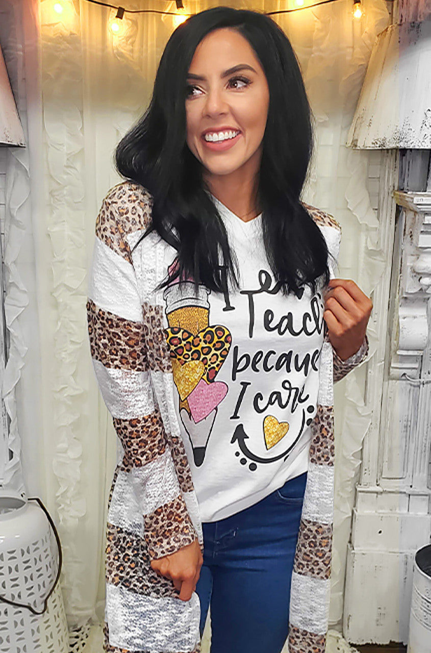 I Teach Because I Care V-Neck T-Shirt