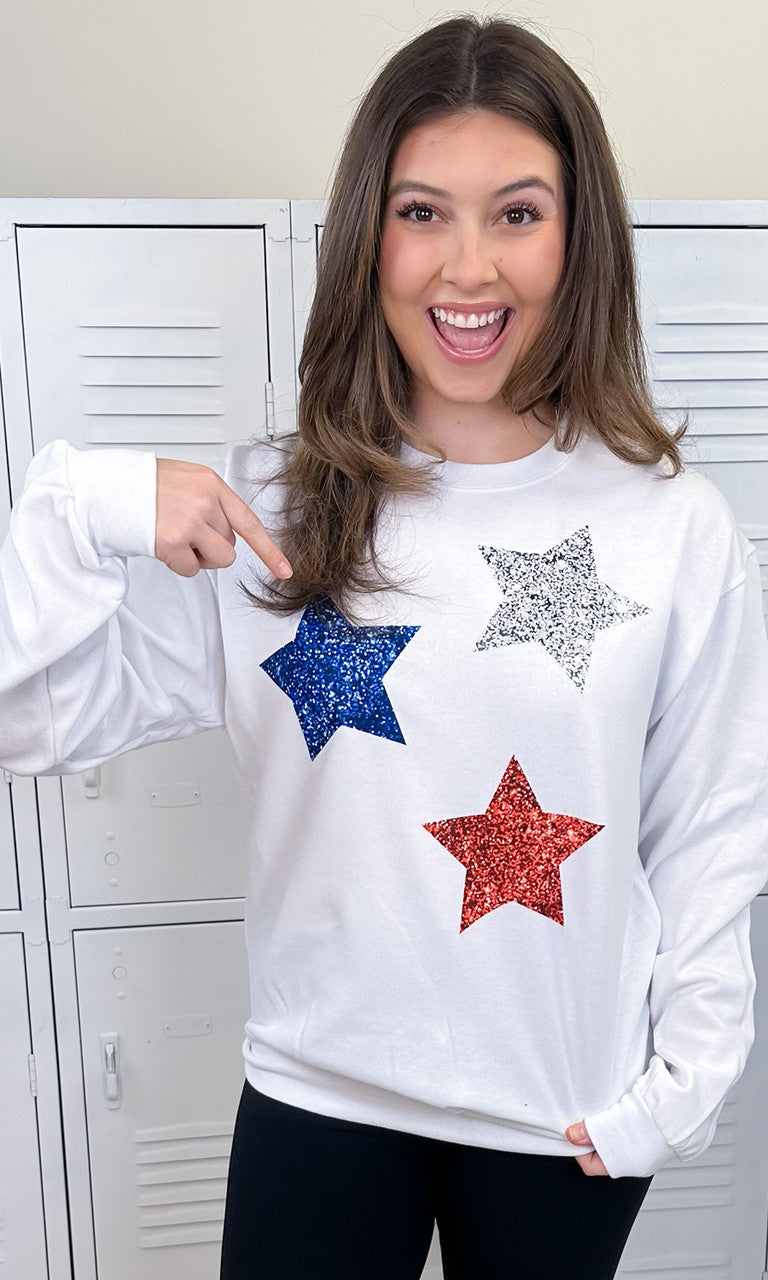 Patriotic Glitter Star Graphic Sweatshirt