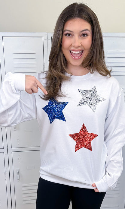 Patriotic Glitter Star Graphic Sweatshirt