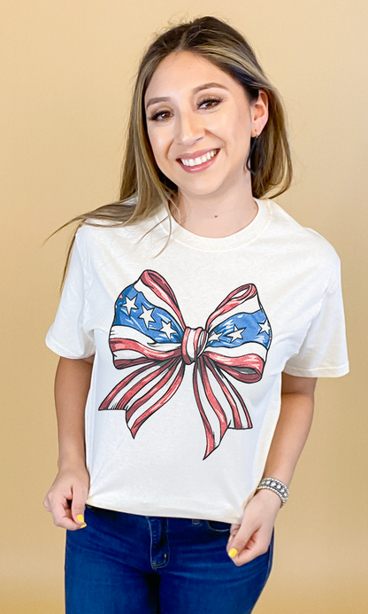 Stars and Stripes Patriotic Bow Graphic Shirt