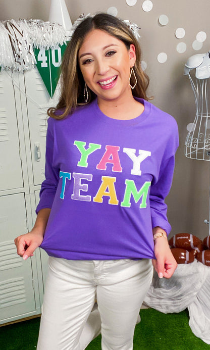 Soft Chenille Yay Team Boyfriend Long Sleeve