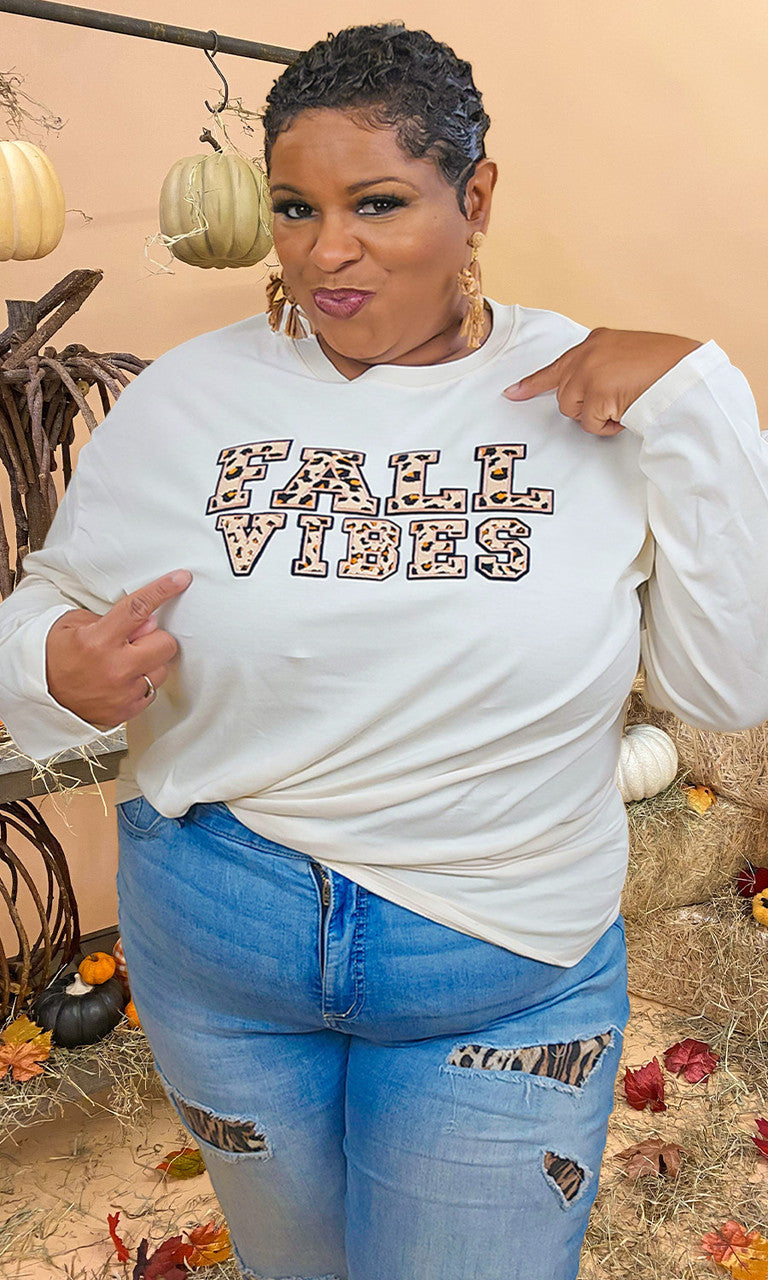 Leopard Ideal Chenille Fall Vibes Graphic Boyfriend Long Sleeve T-Shirt
