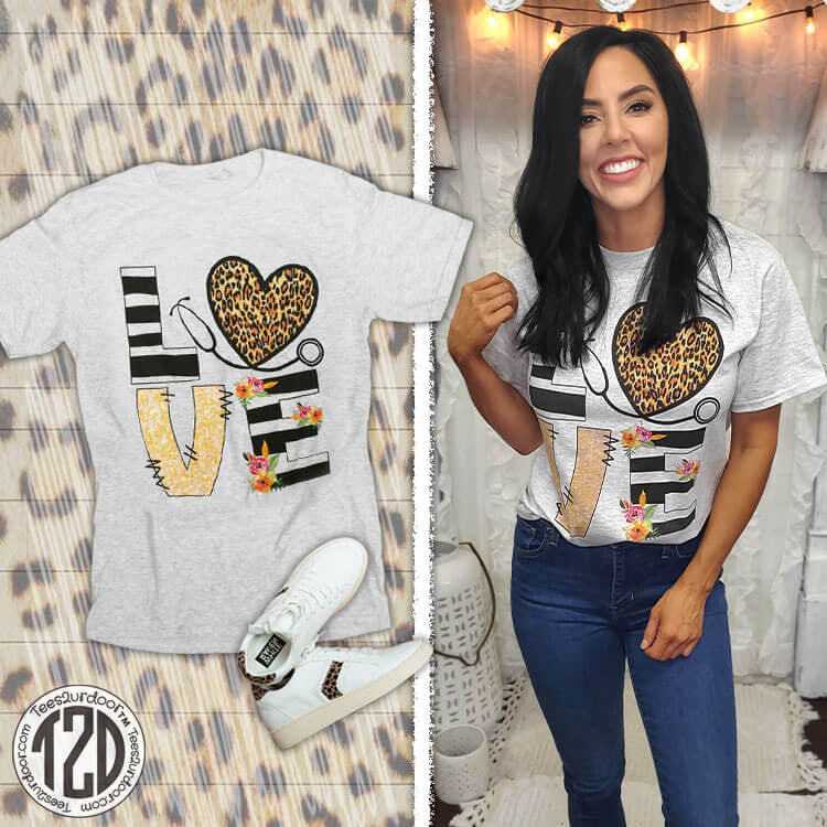 Love Leopard Heart Nurse T-Shirt