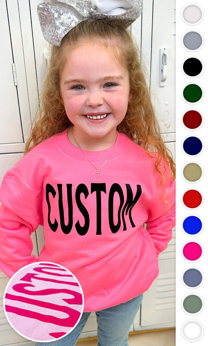 Custom Flock Big Letter Youth Sweatshirt