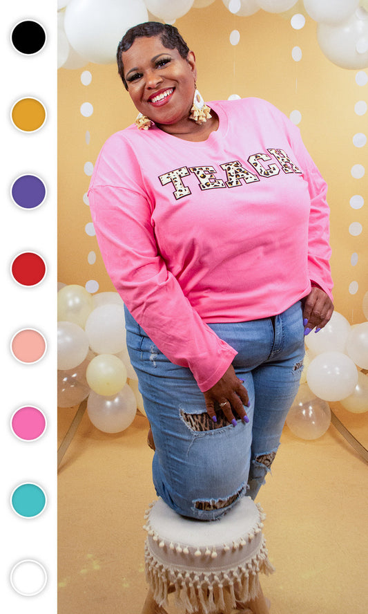 Leopard Ideal Chenille Teach Boyfriend Long Sleeve