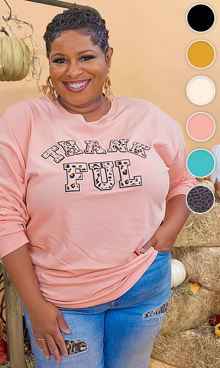 Leopard Ideal Chenille Thankful Graphic Boyfriend Long Sleeve T-Shirt
