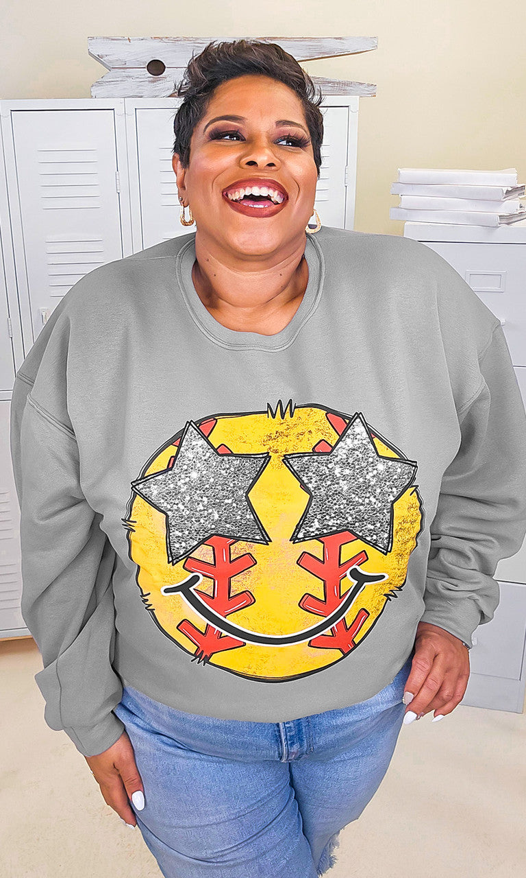 Softball Star Smiley Graphic Sweatshirt