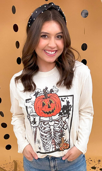 Scary Skeleton Boyfriend Long Sleeve Graphic T-Shirt