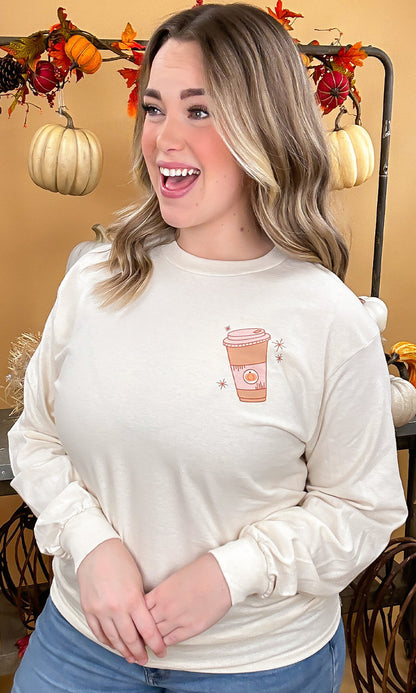 Hot Coffee Pumpkin Spice Graphic Long Sleeve T-Shirt