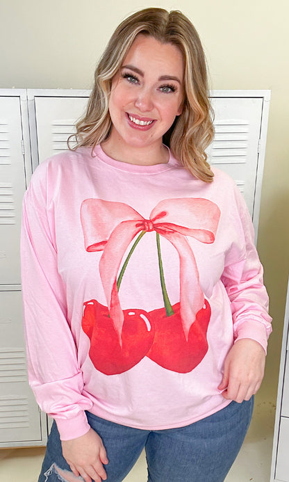 Cherry Bow Long Sleeve Graphic T-Shirt