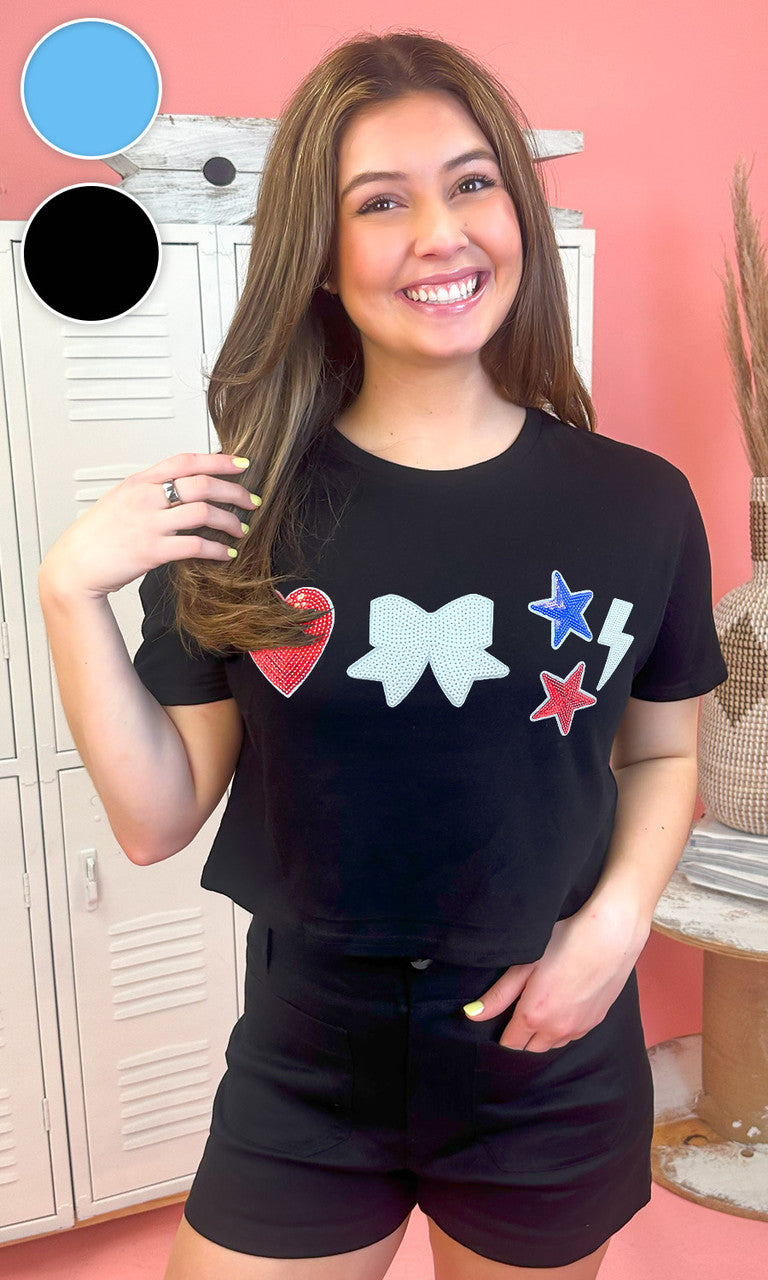 Red, White and Blue Sparkle Things Crop Top