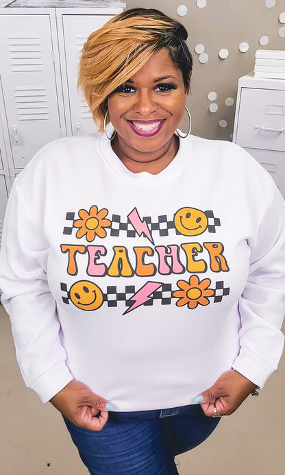 Groovy Checkerboard Teacher Graphic Sweatshirt