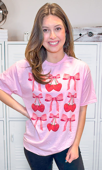 Multi Cherry Bow Graphic T-Shirt
