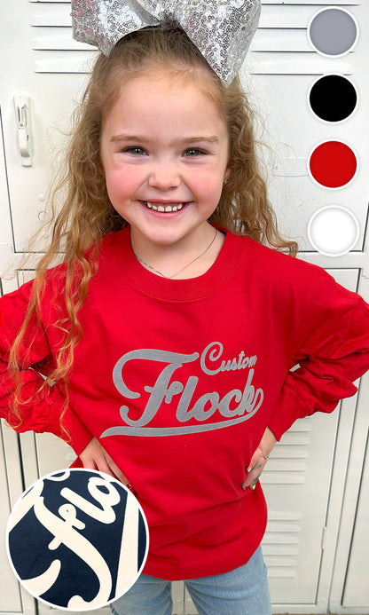 Custom Flock Script Youth Long Sleeve T-Shirt