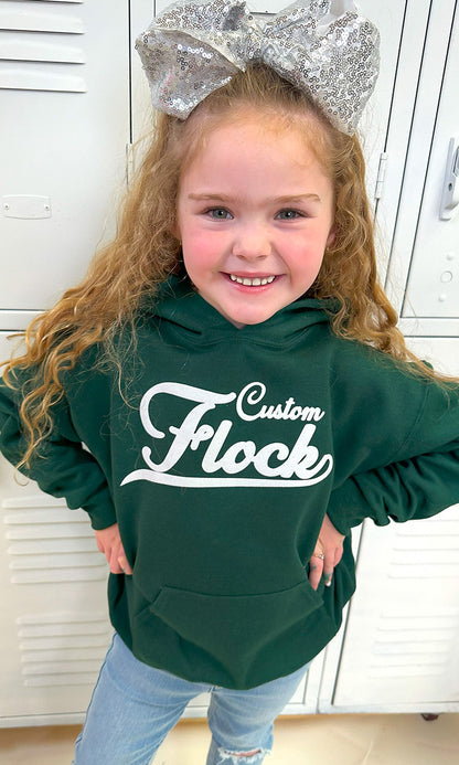 Custom Flock Script Youth Hoodie