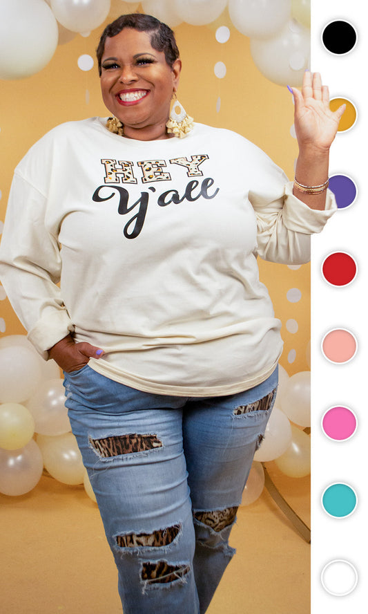 Leopard Ideal Chenille Hey Y'all Boyfriend Long Sleeve
