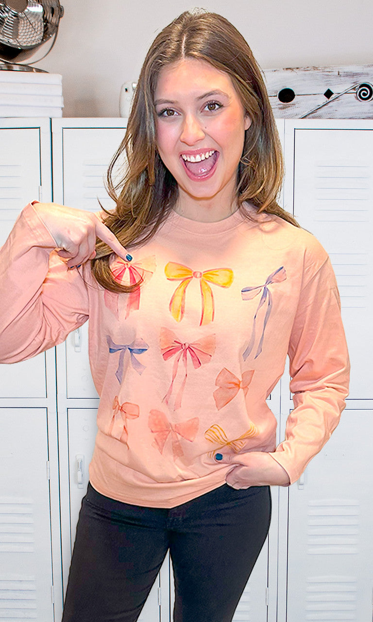 Pastel Bow Long Sleeve Graphic T-Shirt