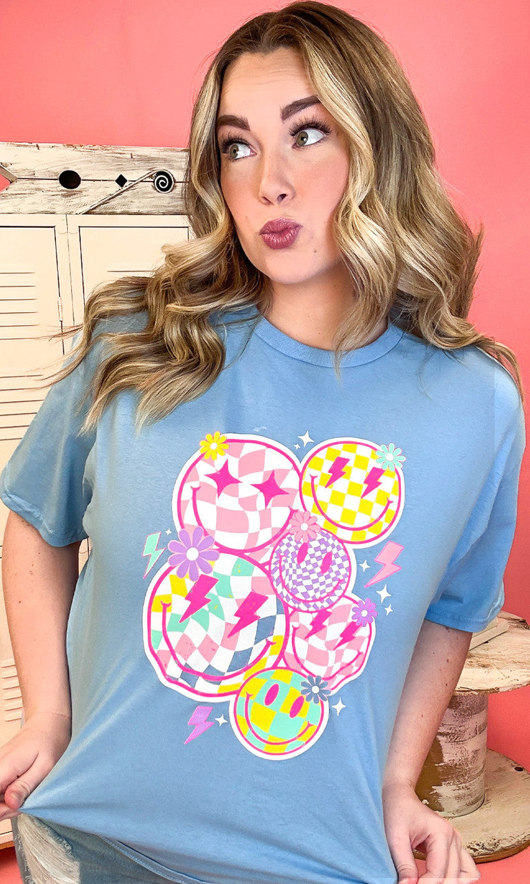 Checkerboard Smiley Face Adult Graphic Shirt