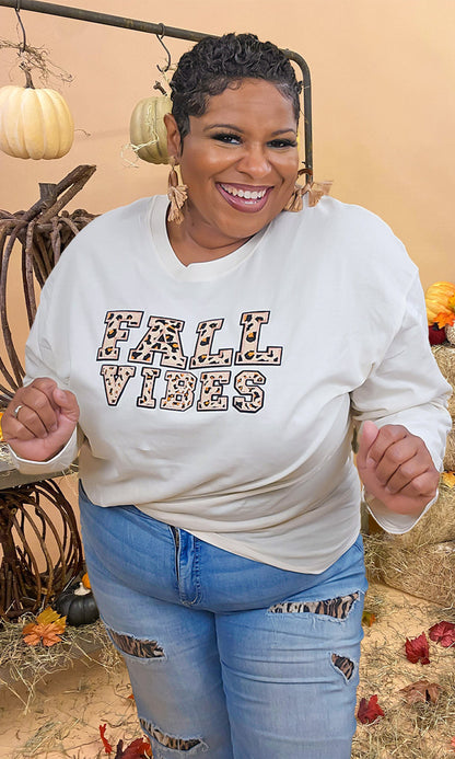 Leopard Ideal Chenille Fall Vibes Graphic Boyfriend Long Sleeve T-Shirt