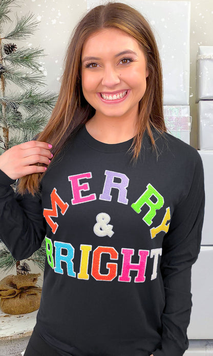 Soft Chenille Merry and Bright Graphic Long Sleeve T-Shirt