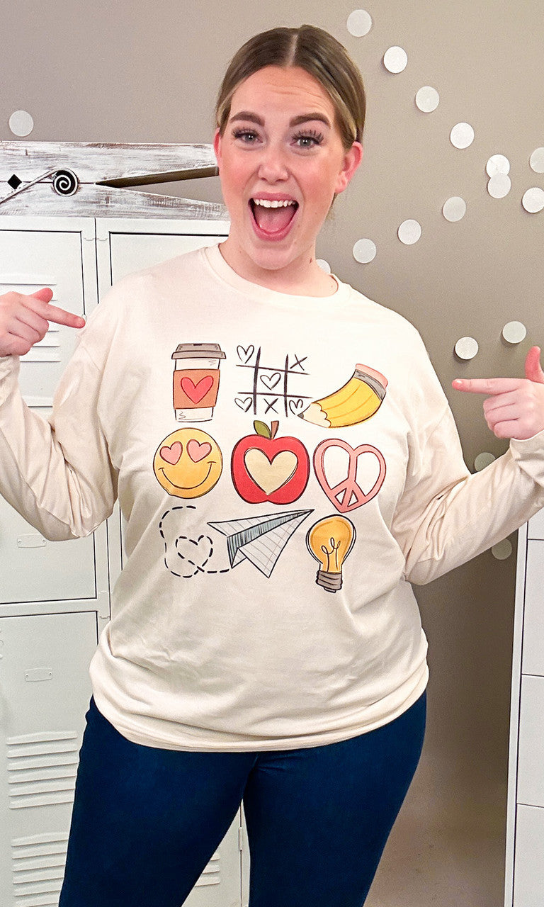 Teacher Tic Tac Toe Graphic Boyfriend Long Sleeve