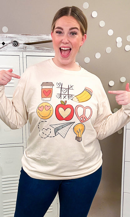 Teacher Tic Tac Toe Graphic Boyfriend Long Sleeve