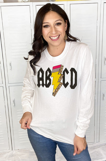 Teacher ABCD Pencil Lightning Bolt Longsleeve Shirt
