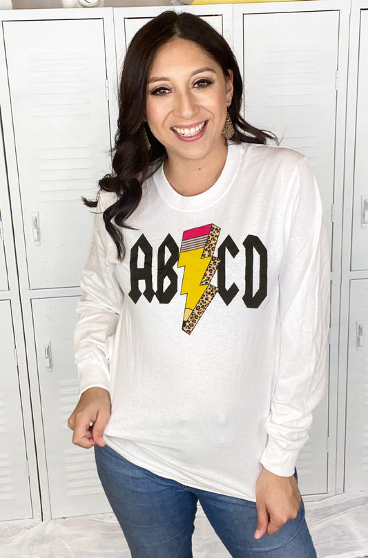 Teacher ABCD Pencil Lightning Bolt Longsleeve Shirt